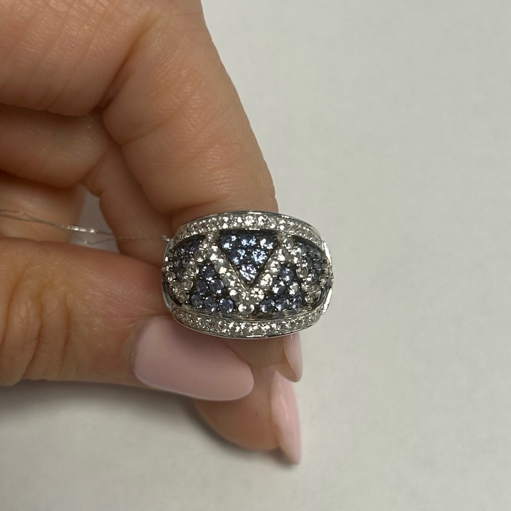 Suzy Levian Sterling Blue Sapphire Created White Sapphire Ring NWT